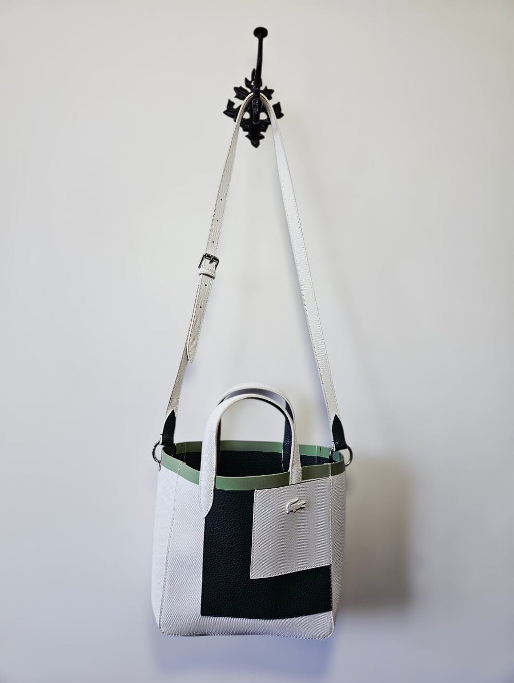 Lacoste Shoulder Tote Bag Tennis Style Faux Leather Handbag - Picture 2 of 6